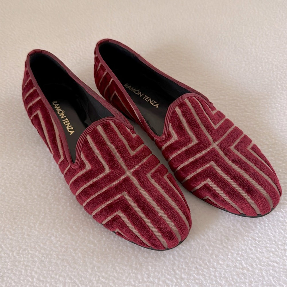 Ramon Tenza Chenille Red Velvet Loafers 7.5